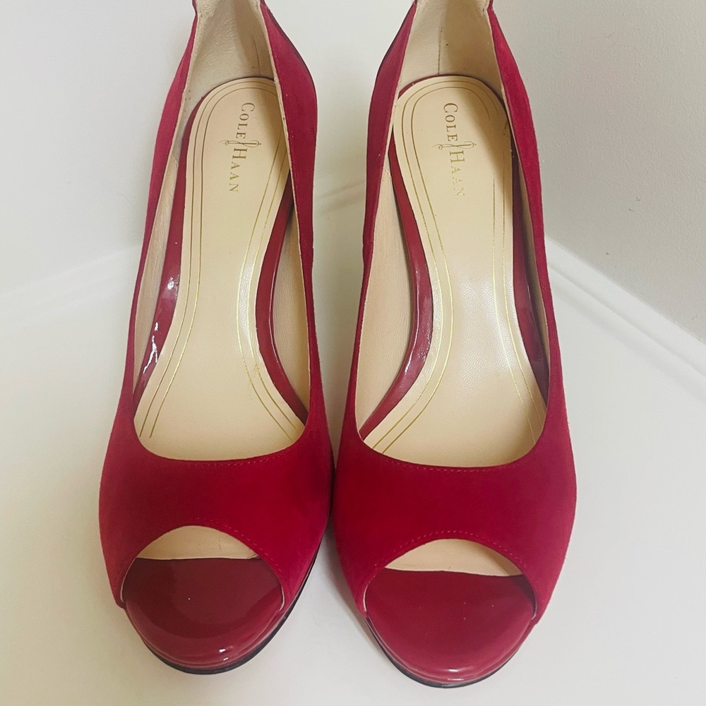 Cole Haan, Crimson Suede, Open Toe Heels, Nike Air Size 8